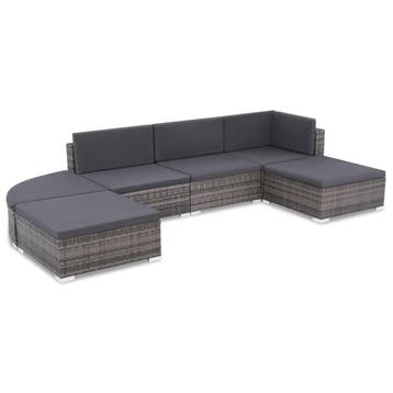 vidaXL 6-delige Loungeset met kussens poly rattan grijs, Verzenden, Loungeset