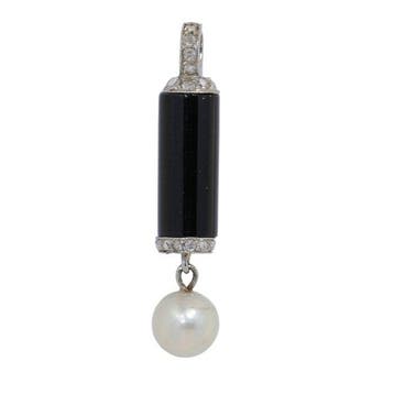 Hanger Platina Diamant (Natuurlijk) - Parel - Onyx, Art Deco