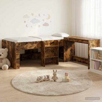 vidaXL Kinderhoogslaper met bureau 2 st Gerookt eiken, Verzenden, Nieuw