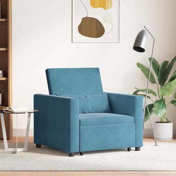 vidaXL Uittrekbare slaapbank eenpersoons met wielen Blauw, Maison & Meubles, Fauteuils, Verzenden