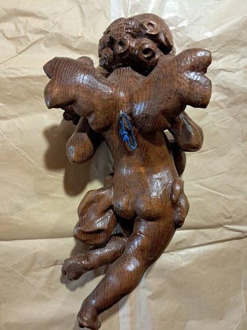 Snijwerk, Ange sculpté en bois, Val Gardena, 42x18x15 - 42