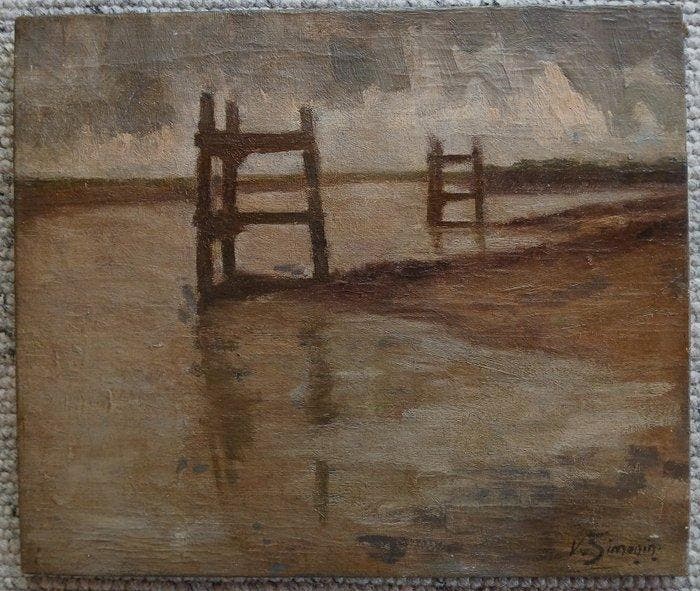 Victor Simonin (1877-1946) - Langs de Schelde, Antiquités & Art, Art | Peinture | Classique