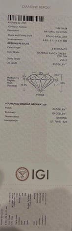 1 pcs Diamant (Natuurlijk gekleurd) - 3.60 ct - Rond - Fancy, Nieuw
