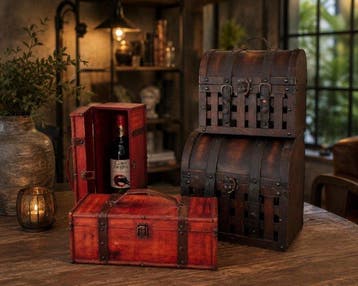 Kist (4) - Hout, Leder, Metaal - Decoratieve (wijn)koffers
