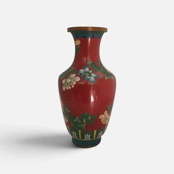 Cloisonne chinese enamel brass floral vase - Mid 20th, Antiek en Kunst