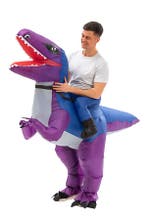 KIMU® Opblaas Kostuum Kinderen Rijdend op Velociraptor Paars, Ophalen of Verzenden, Nieuw
