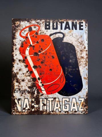 Reclamebord - Naphthagaz - Dubbelzijdig -1950s - Emaille,