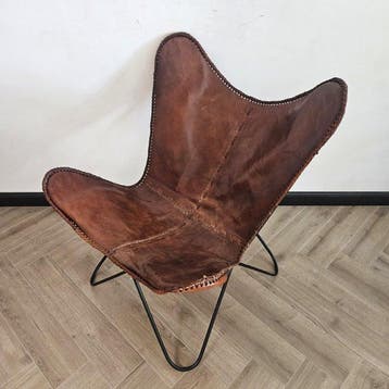 Stoel - Butterfly stoel (3107) - Leder, IJzer, Antiek en Kunst