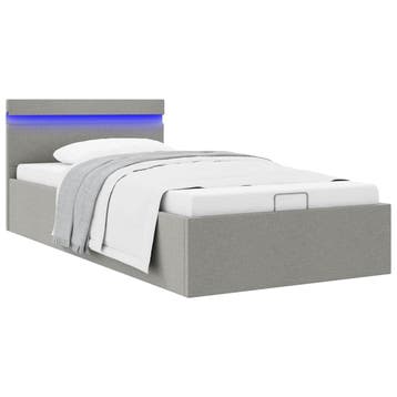 vidaXL Bedframe met opslag en LED stof lichtgrijs 100x200 cm, Verzenden, Nieuw