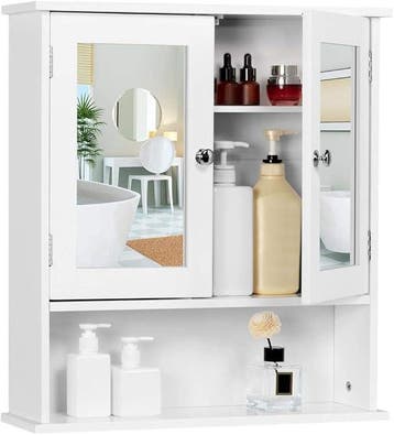 2dekans | Yaheetech Badkamer Spiegelkast met 2 Spiegeldeuren, Maison & Meubles, Ophalen of Verzenden