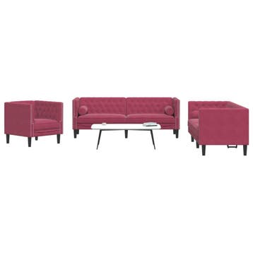 vidaXL 3-delige Loungeset Chesterfield met bolsters fluweel, Huis en Inrichting, Zetels | Zetels, Verzenden, Nieuw
