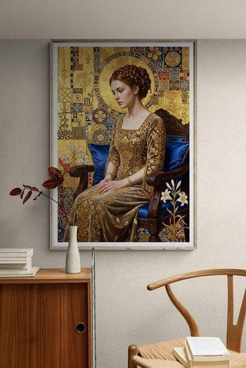 CREATIVE_HUB - Sad princess sitting on blue silk, Nieuw