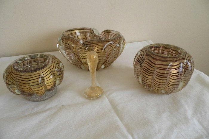ercole barovier - Ercole Barovier - Cendrier (4) - zebrato -, Antiquités & Art, Antiquités | Verre & Cristal