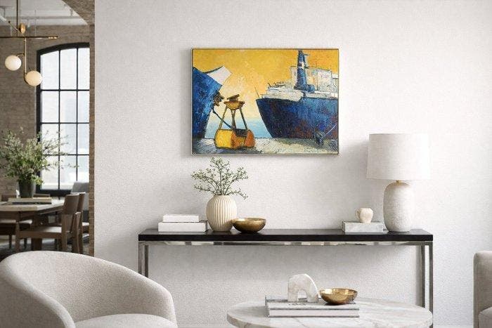 J. Saulnier (XX) - Le cargo, Antiquités & Art, Art | Peinture | Classique