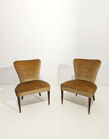 Fauteuil - Velours, Laiton, Bois - Ensemble de deux