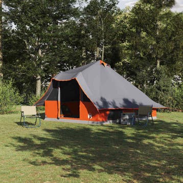 vidaXL Tipi Tent 8-persoons Grijs en Oranje taft, Verzenden, Nieuw