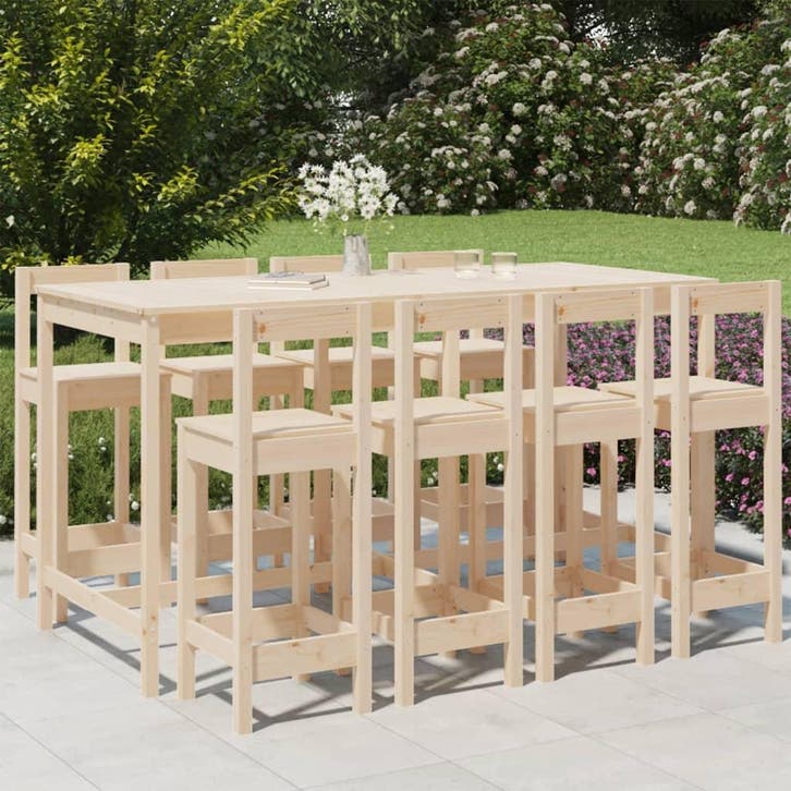 vidaXL 9-delige Barset massief grenenhout, Tuin en Terras, Tuinsets en Loungesets, Nieuw, Verzenden