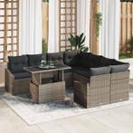 vidaXL Tuinbank Set met opslag 9 pcs Grijs Poly rattan, Verzenden, Nieuw