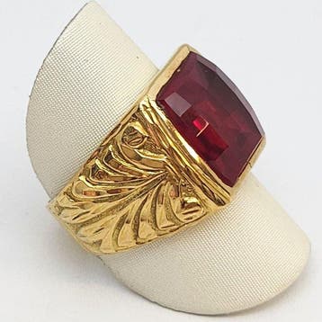 Ring - 18 karaat Geel goud - 4.20ct. tw. Synthetische, Handtassen en Accessoires, Nieuw