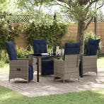vidaXL Tafel en stoelen set met kussen 5 pcs Grijs PE Riet, Verzenden, Nieuw