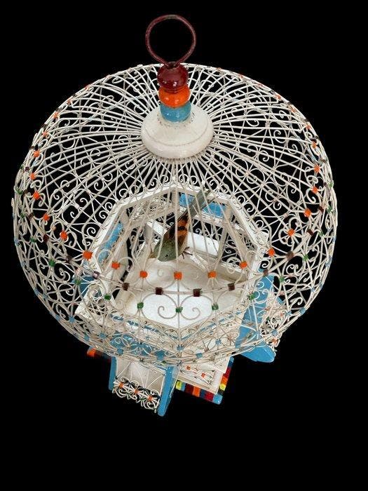 Vogelkooi - Hout, Metaal - Tunesisch, handgemaakt, Antiek en Kunst, Kunst | Designobjecten