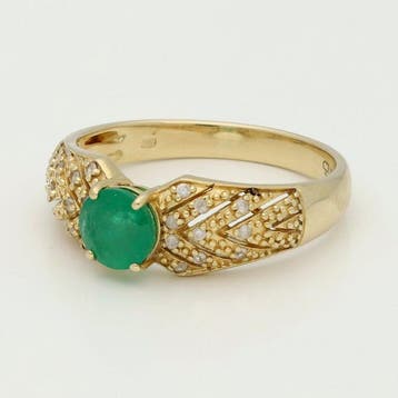 Bague - 14 carats Or jaune Diamant (Naturelle) - émeraude, Nieuw