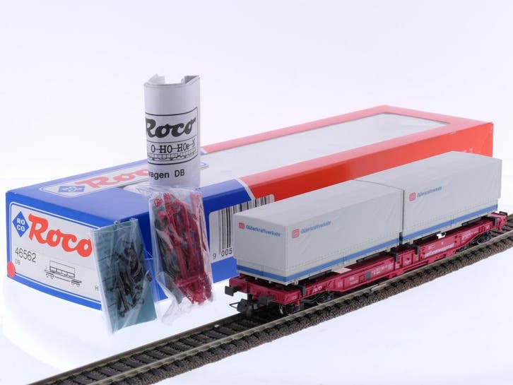Schaal H0 Roco 46562 dieplader wagen Sdgnms “DB Güterverk, Hobby en Vrije tijd, Modeltreinen | H0, Gelijkstroom, Analoog, Zo goed als nieuw