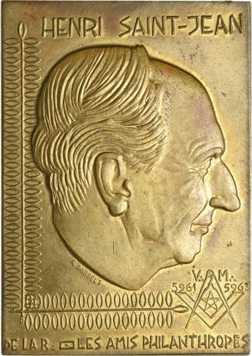 Einseitige vergoudete Bronzeplakette 1963 Freimaurer, Verzenden