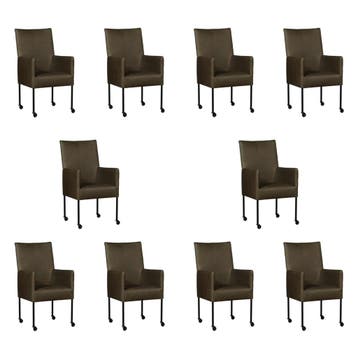 Set van 10 Leren eetkamerstoelen Spark - Rancho Green, Ophalen of Verzenden