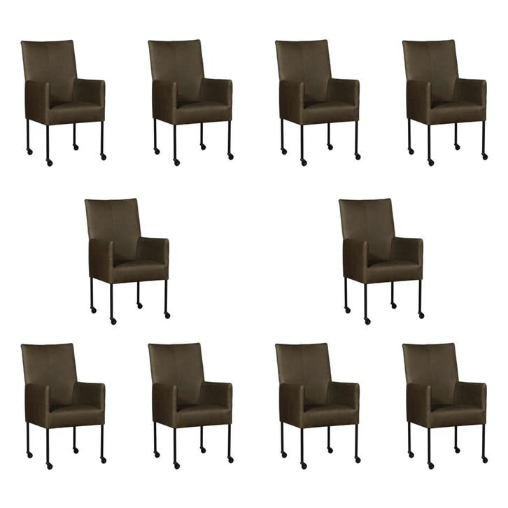 Set van 10 Leren eetkamerstoelen Spark - Rancho Green, Huis en Inrichting, Stoelen, Nieuw, Eén, Leer, Ophalen of Verzenden