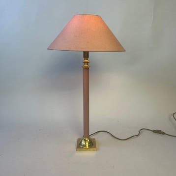 Tafellamp - Vintage messing tafellamp met roze kap —