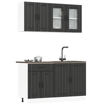 vidaXL 4-delige Keukenkastenset Lucca bewerkt hout zwart, Verzenden