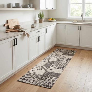 vidaXL Keuken Tapijt Grijze mozaïek 180 x 60 cm 100%, Jardin & Terrasse, Paillassons, Verzenden
