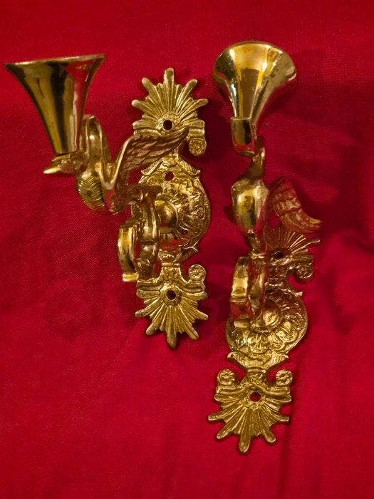 Applique avec bougie (2) - cygne - Bronze doré plaqué –, Antiquités & Art, Curiosités & Brocante