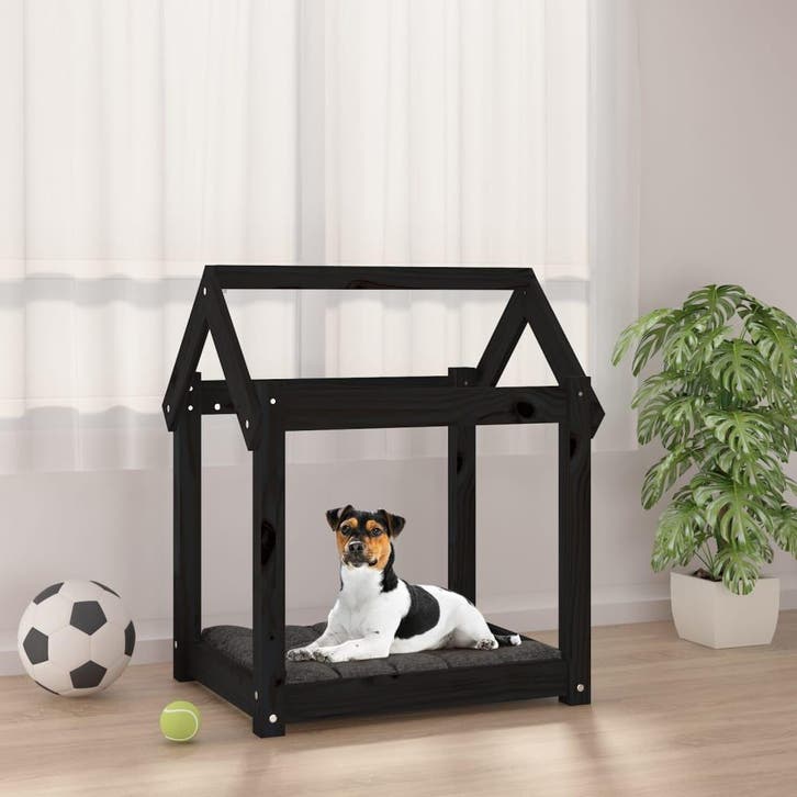 vidaXL Hondenmand 61x50x70 cm massief grenenhout zwart, Dieren en Toebehoren, Honden-accessoires, Nieuw, Verzenden