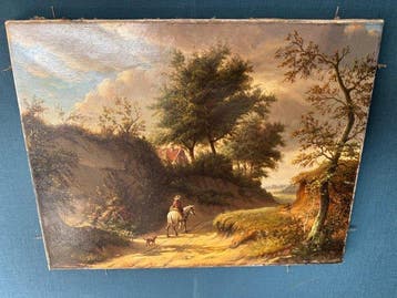 Hollandse School (XIX-XX) - Landschap met ruiter en hond