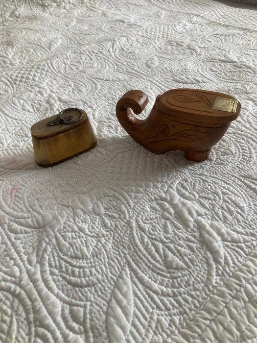 Snuiftabak-fles (2) - Hout, Hoorn - Tabaksdoos, Antiek en Kunst, Curiosa en Brocante