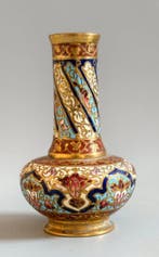 Vase - Laiton, Bronze - Vase émaillé au champlevé, Antiek en Kunst