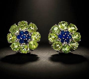 Zonder minimumprijs - Oorbellen 925 zilver, peridot, saffier, Nieuw