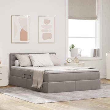 vidaXL Opbergbed met matras met hoofdeinde Taupe 140 x 200, Huis en Inrichting, Verzenden, Nieuw