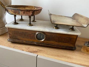 Échelle (2) - Bois, Laiton, Marbre - Ancienne balance, Antiquités & Art