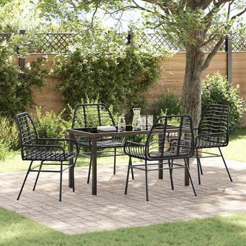 vidaXL Tuin Eettafel Set 5 st Zwart poly rattan, Tuin en Terras, Verzenden, Nieuw