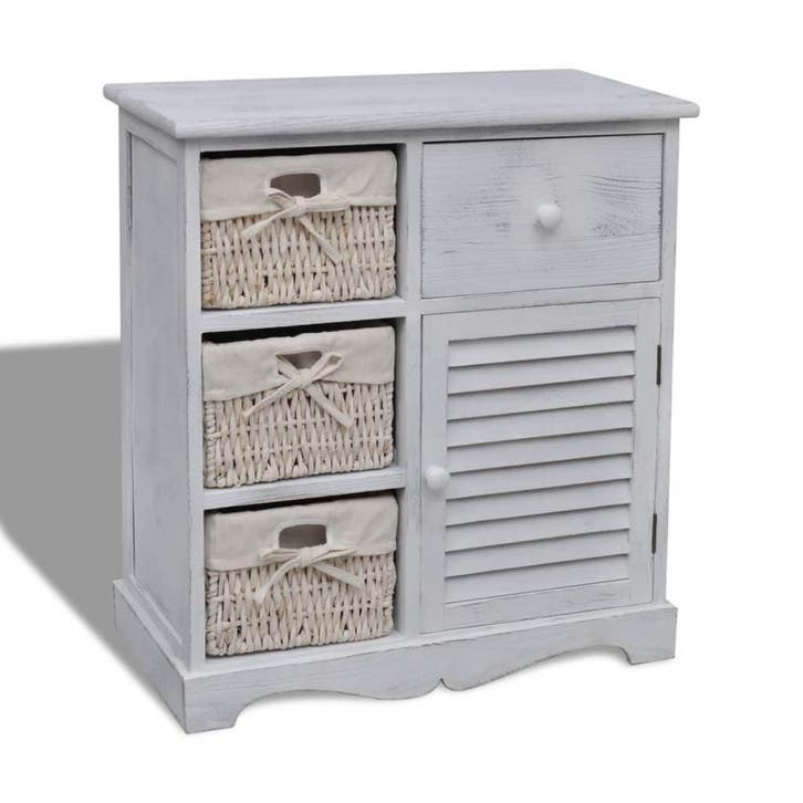 vidaXL Kast met links 3 weefmanden hout wit, Huis en Inrichting, Kasten | Overige, Nieuw, Verzenden