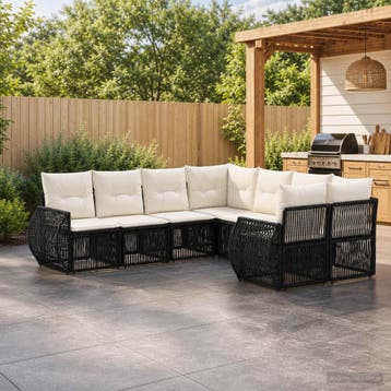 vidaXL Tuinbank Set 8 st 8-Aantal zitplaatsen Zwart poly, Verzenden, Nieuw
