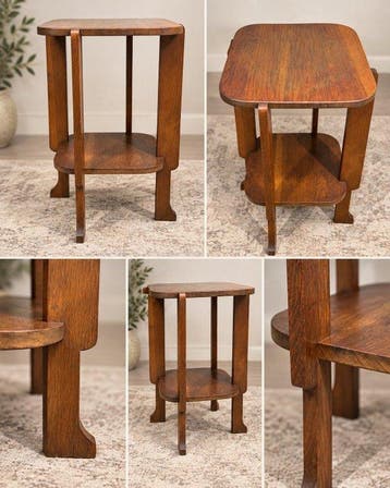 Antiek houten bijzettafel – Amsterdamse School-stijl – met