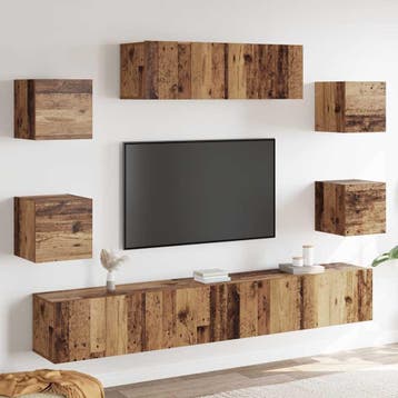 vidaXL 7-delig Tv-meubelset wandmontage bewerkt hout oud, Verzenden