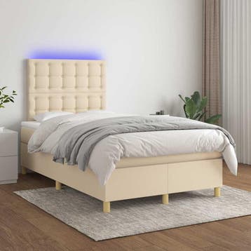 vidaXL Boxspring met matras en LED stof crèmekleurig 120x200, Verzenden