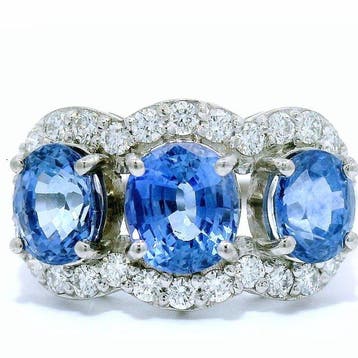 Ring Platina - 3.32ct. tw. Saffier - Diamant - Ovale Blauwe