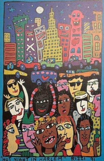 James Rizzi (1950-2011) - Hot Night in Harlem