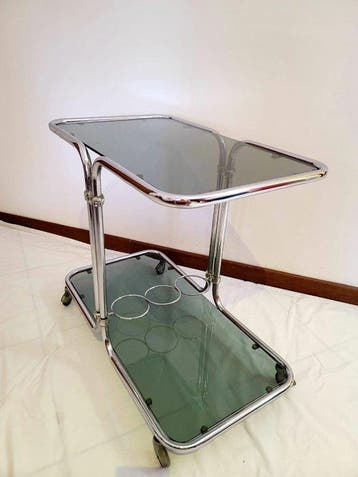 Chariot de service - Chrome, verre fumé - Chariot-bar